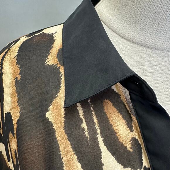 Chico's Ocelot Print Button Up Long Sleeve Blouse Sheer US Size XXL Chicos 4 - Picture 5 of 15